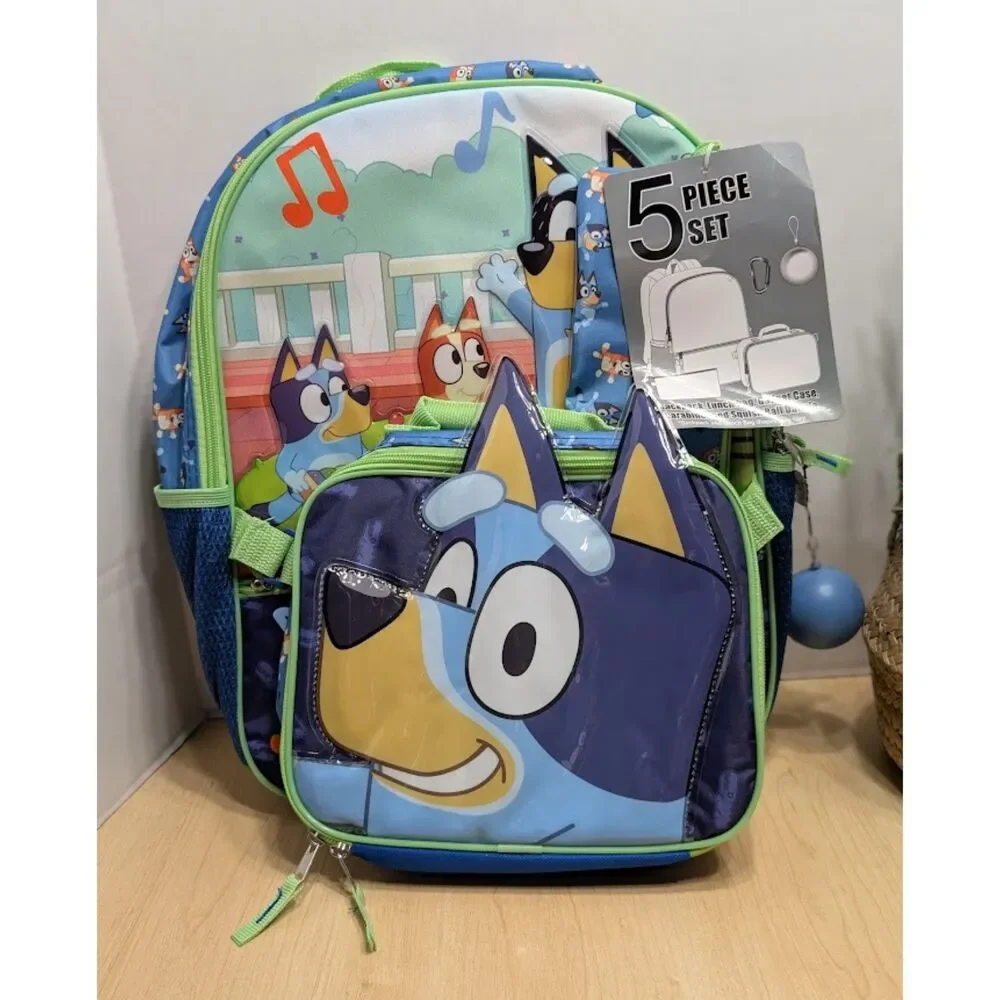 Bluey Backpack Five Piece Set with Insulated Lunch Box and Gadget Case NWT
